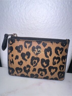 Coach Wild at Heart Leopard Print Zip Card Wallet - Brown/Black Y2K